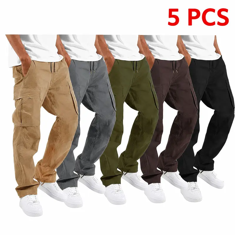 HYPESTFIT Men’s Cotton Stretch Cargo Trouser - Menswear Relaxed Fit Loose Straight Cut Moves With You Pants, Drawstring Waist, Multiple Pockets, Casual Streetwear Utility Bottoms,clothes for back to school,first day of school outfits