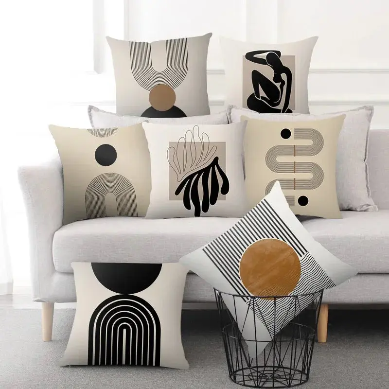 Abstract Line Pattern Cushion Cover – Peach