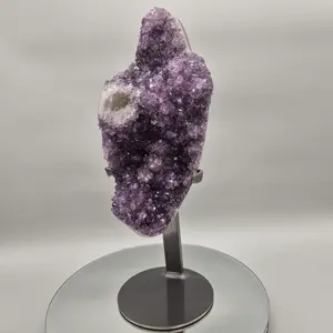 AAA+ Druzy Amethyst with Stalactite Eye on Stand - Uruguay Amethyst Specimen - 15in Tall Crystal Display - 9.375 lbs