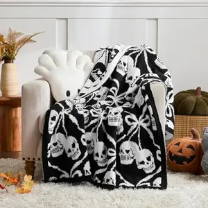 Eyesoul Halloween Throw Blanket Reversible Super Soft Knitted Blankets for Couch Bed Sofa Microfiber Warm Cozy Comfy Lightweight Fall Comfort Fluffy Fuzzy Knit Blanket Cute 50x60 Inches Skull & Bones