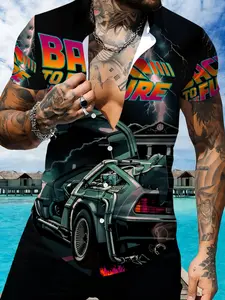 Back to the Future Theme Hawaiian Shirt, Unisex Printed Short Sleeve, Retro Sci-fi Movie Pattern Shirt