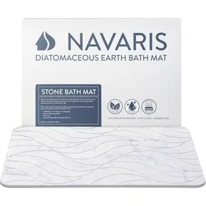 Diatomaceous Earth Bath Mat - Diatomite Stone Mat for and Shower - Quick Dry, Non Slip, Absorbent 23.6" x 15.4" - White Marble Print