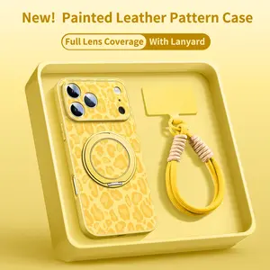 Phone Case - Leopard Pattern Phone Case for Iphone 17 Pro Max Faux Leather Pattern Phone Case 13 Equipped with a Rotating Bracket for Iphone 14  15Pro with Lanyard 17 iphone 12 Custom Monogram Striped Pink wildflower junk lurvia tripod 360 rotation