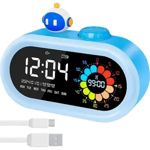 Digital Alarm Clock for Kids: Battery Operated Cordless 2000mah Rechargeable with Timer Countdown for Bedroom Desk Study Classroom (Blue)