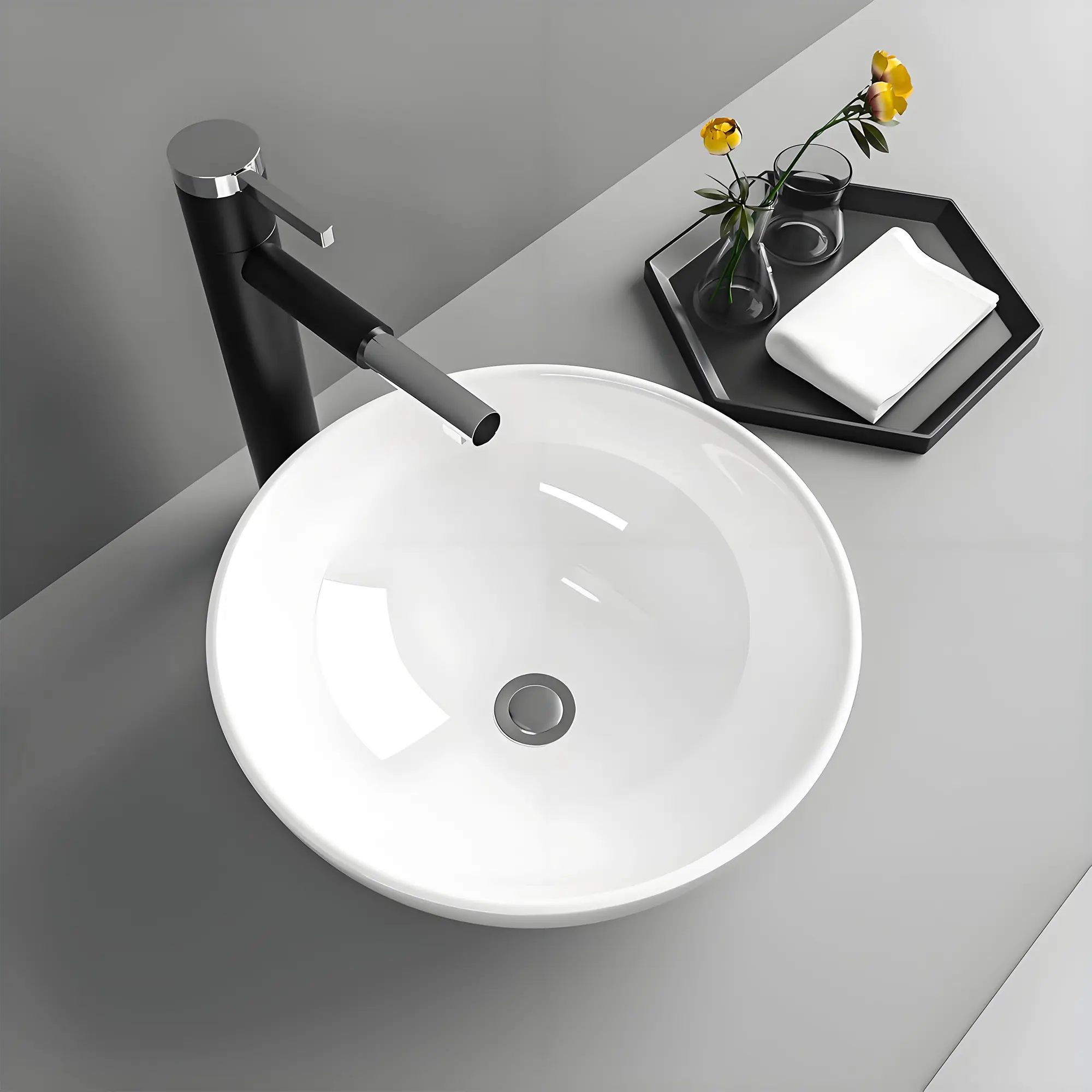 Ceramic Countertop Basin Bathroom Sink, Round Countertop Style, Countertop Installation, Suitable For Modern Bathroom Vanities, Homes And Hotels.