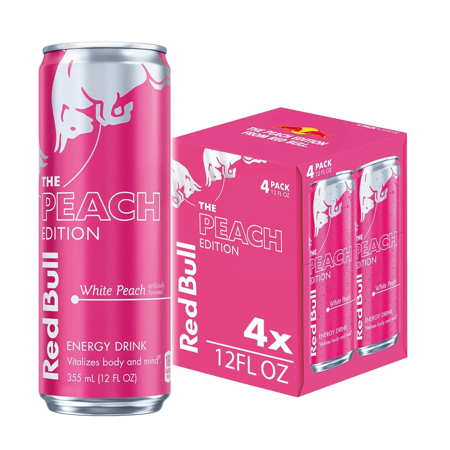 Red Bull Energy Drink, White Peach, Peach Edition | contains caffeine, taurine, B-vitamins, sugar, and water, 12 fl oz, pack of 4 cans