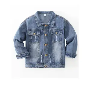 Stylish Youngsters' Distressed Denim Jacket - Classic Blue Jean Coat with Ripped Details, 95% Cotton & 5% Spandex, Long Sleeve, Button-Up Front, Flap Pockets |           Comfortable & Versatile for Boys & Girls Ages 5-14