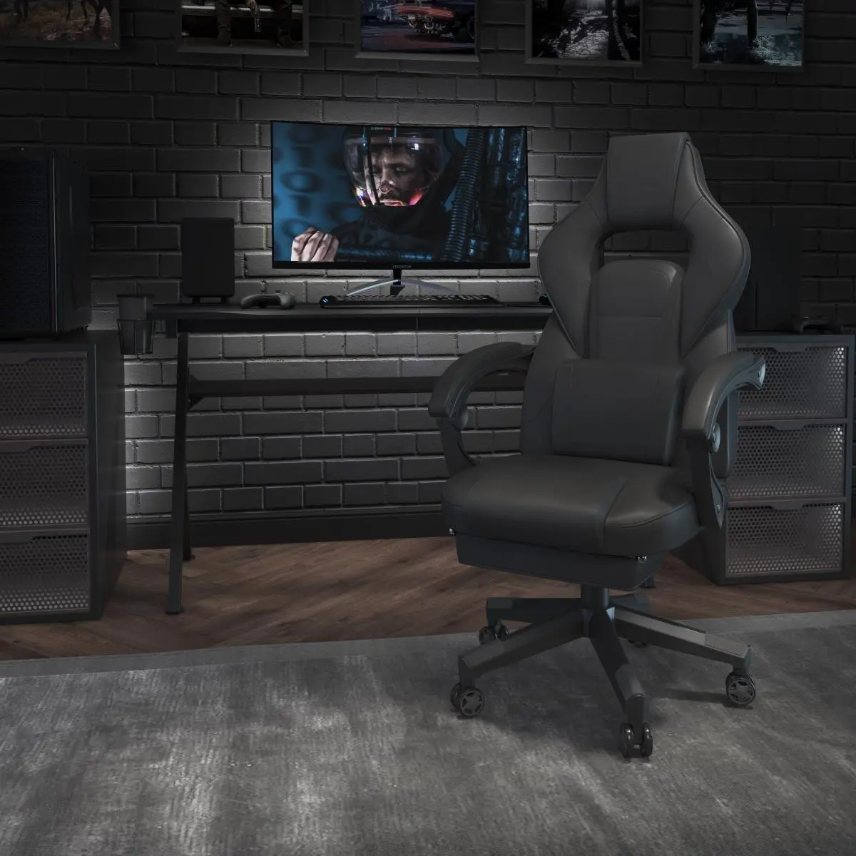 Flash Furniture CH-00288-BK-BK-GG X40 Racing Ergonomic Computer Gaming Chair with Fully Reclining Back & Arms, Slide-Out Footrest & Massaging Lumbar, Black