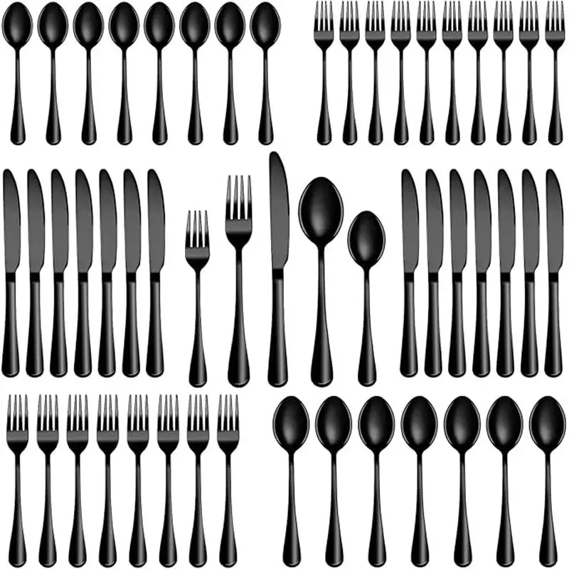 20 Pcs Black Silverware Set, Stainless Steel Flatware Set Service for 4, Mirror Polished Cutlery Utensil Set