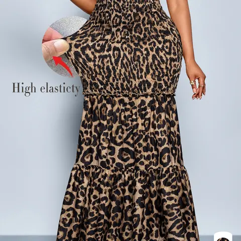 Plus Size Women's Fashion Elegant Leopard Print High-Waisted Long Skirt, Fitted Woven Fabric, Modest Style Bottom for Fall, Chic Elegant Skirt