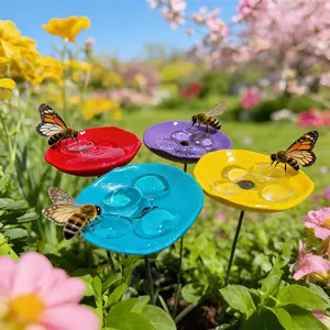 4-Piece Colorful Flower-Shaped Bee Water Station, Outdoor Garden Art Decoration, Insect Drinking Cup, Vibrant Floral Design Butterfly Feeder