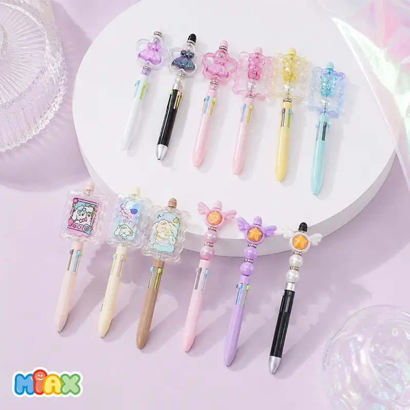 12-Pack of four-hand connected pens, with detachable 3D cartoon pen caps, extendable multi-color ballpoint pens (0.5mm), suitable for children's party gifts, classroom rewards and filling materials for gift bags, educational learning tools