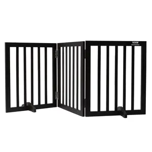 VEVOR Free Standing Dog Gate, 24" H x 60" W Freestanding Pet Gate, 3 Panels Foldable Dog Gate for Wide and Narrow Passageways, Expandable Dog Barrier with Silent Foot Support for Indoor, Brown