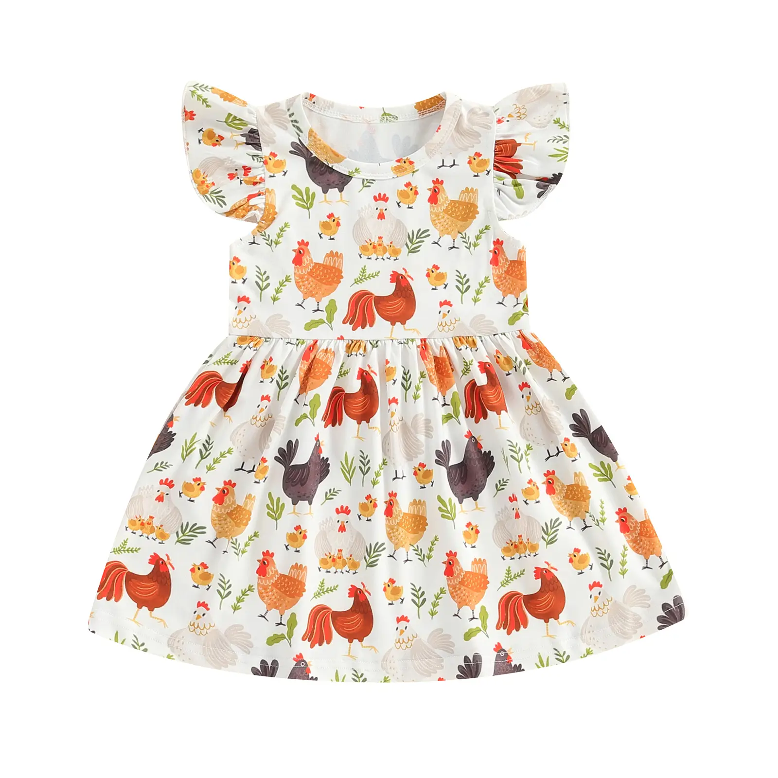 Toddler Baby Girl Summer Dress Chicken Print Ruffle Sleeve A-line Dress Farm Animal Outfit