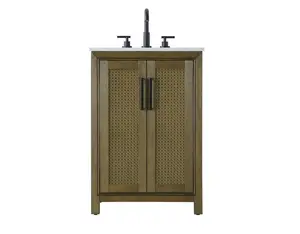 360 Stand 24 in. Free-Standing Single Sink Rectangle Bathroom Vanity, Transitional Design, Caned Doors, Shaker Panel, Solid Wood Construction, Elegant Hazel Oak Finish for Bath Spaces