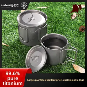Camping Titanium Cup with Lid Pure Titanium Outdoor Mug Portable Camping Cup Handle Foldable Cup Travel Water Cup