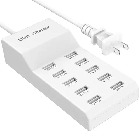 50W 10A USB Charger, 10-Port USB A Ports Desktop Charging Station, Multiple USB Port Travel Fast Wall Charger HUB for Smart Phones, Tablet and More, USB Hubs