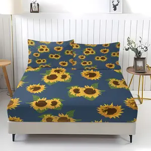 3 Piece Sunflower Pattern Fitted Sheet Set, Soft And Durable Bedding Set, Including 1 Piece Flat Sheet And 2 Pieces Pillowcases, Suitable For Children And Adults Daily Holiday Birthday Gifts Bedroom Decorations