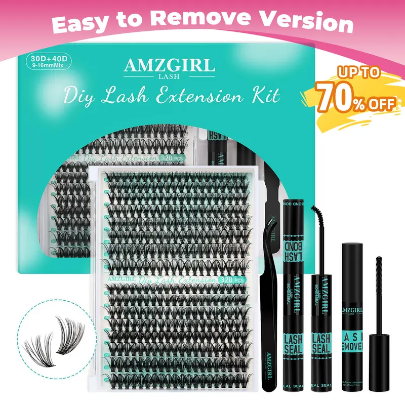 【Flash Sale】AMZGIRL LASH 320 Clusters DIY Cluster Lash Extension Kit 30D+40D Eyelashes Waterproof Bond and Seal DIY Lash Extensions Lash Clusters Waterproof Lash Clusters Kit Makeup Cosmetic for Summer Outfits & Vacation Looks