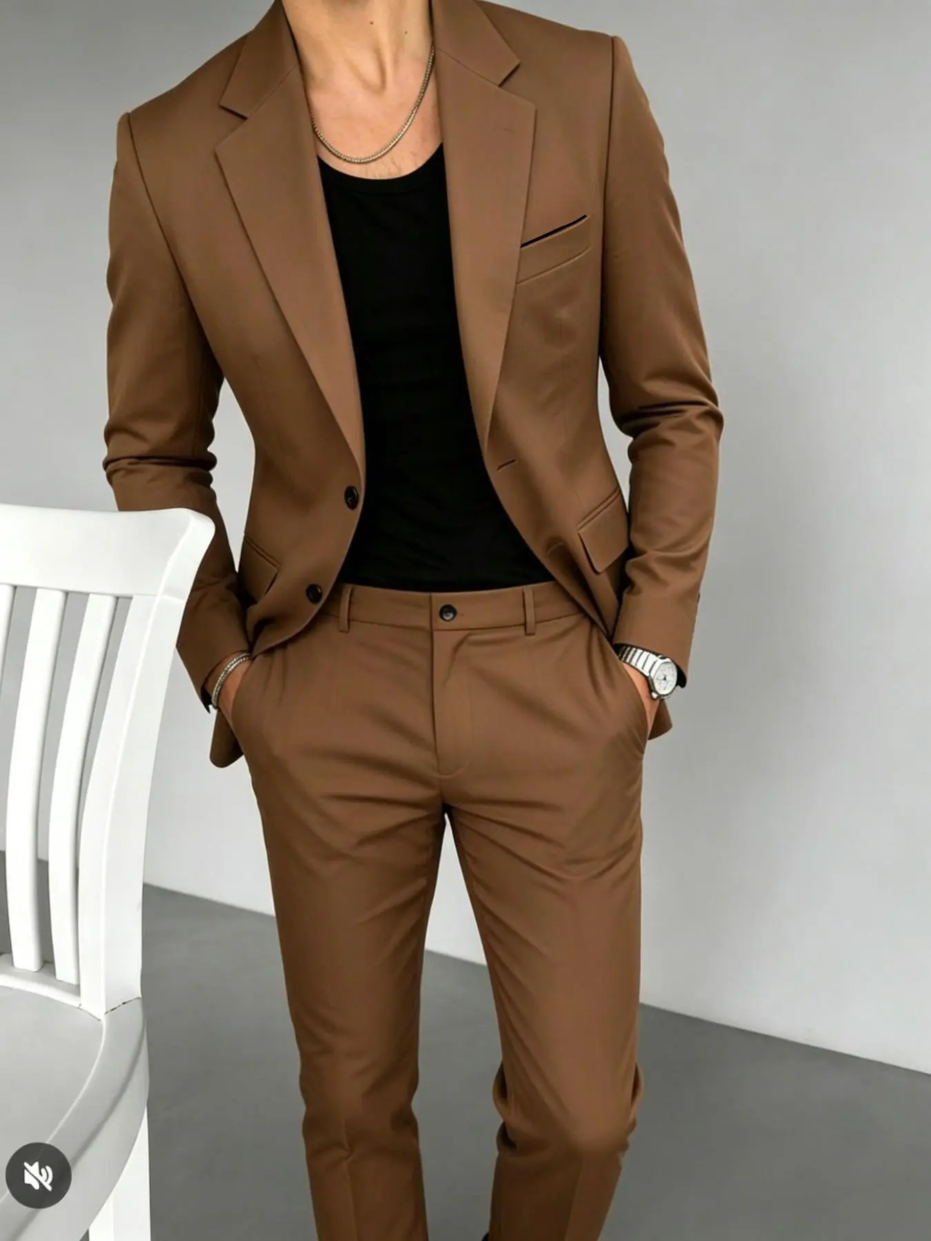 Men's Fashion Casual Cool Young Plain Slim Fit Suit Set Blazer Trouser, Stylish Youthful Business Attire, Perfect for Daily Wear & Professional Settings