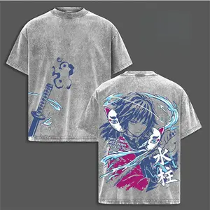 Giyu Tomioka T-Shirt Demon Slayer Infinity Castle Arc Anime Graphic Tee Oversized Acid Washed Soft Cotton Men Shirts Anime Streetwear Casual Menswear Unisex Summer Clothing Gift for Demon Slayer Fans  washed tees for Men and Women