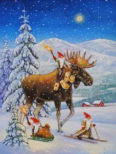 212 MAIN Christmas Gnome Riding Reindeer House-Size Flag, Fade-Resistant Outdoor Decor, Boating Artwork