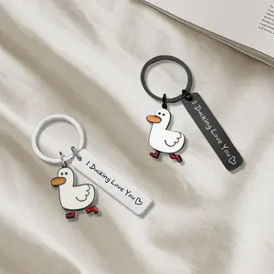 Cute Cartoon Duck Stainless Steel Keychain, Fashion Letter Engraving  Slogan Metal Keychain, Backpack Messenger Bag Decoration, Fashionable Cute Accessories, Couple Gifts