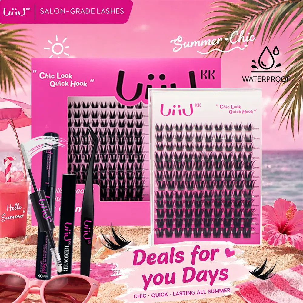 UiiUKK  Bambi Lash CLusters Kit,  Manga Lash Extension with Waterproof Long-lasting Lash Bond and Seal,Tweezers and Remover for DIY Eyelash at Home Easily, Natural Makeup Girl Gifts beach essentials
