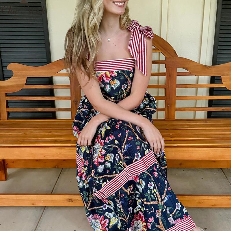 Women Summer Maxi Dress with Pockets 2025 Spaghetti Strap Sundress Casual Flowy Boho Dress Floral Tiered Beach Dress