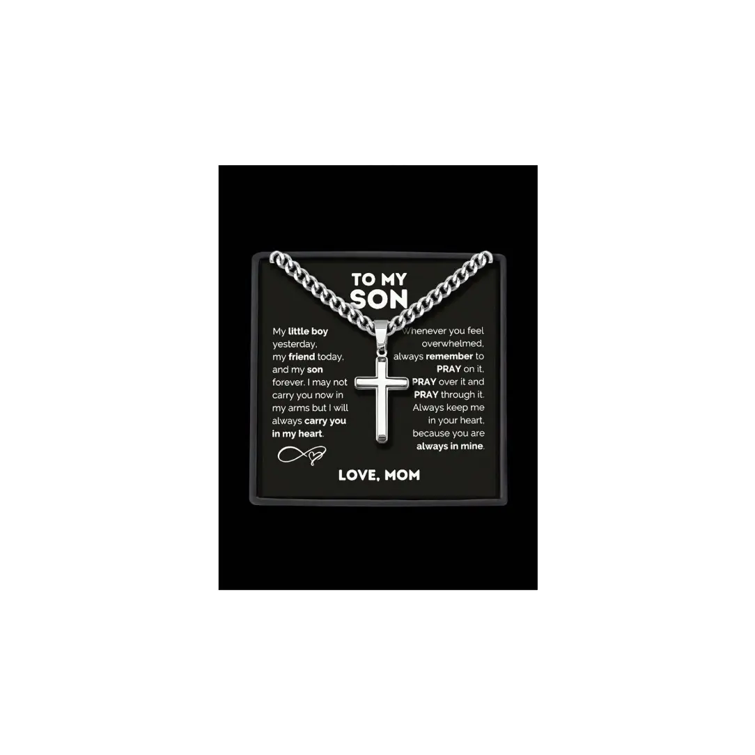 1pc smooth cross pendant necklace for my son, featuring a Cuban chain, a gift for men., Cuban Link Necklace