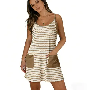 Women's Summer Mini Stripe Dress Casual Workout Tennis Dress with Shorts Sleeveless Althletic Dresses SpringStatements Mother's Day gift