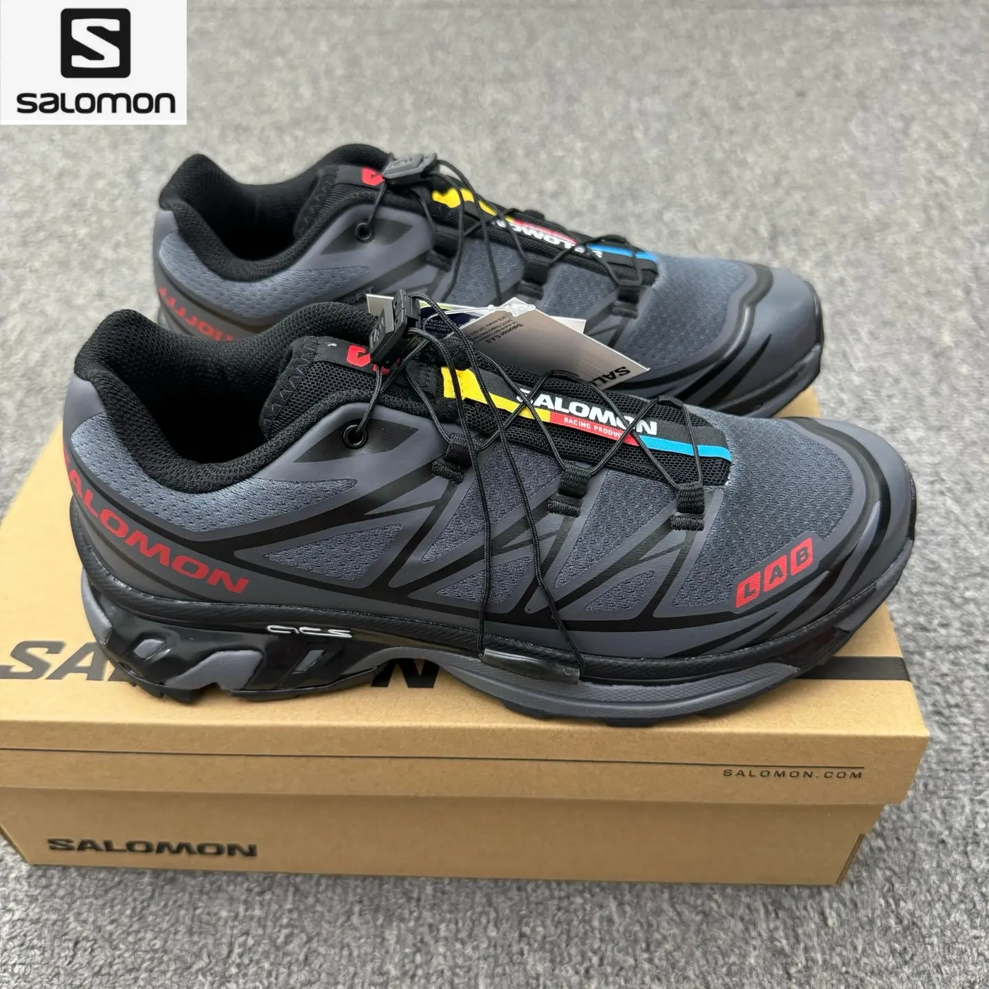 Salomon XT-6 XT612, Unisex Trail Running Shoes, Dark Grey / Black / Red