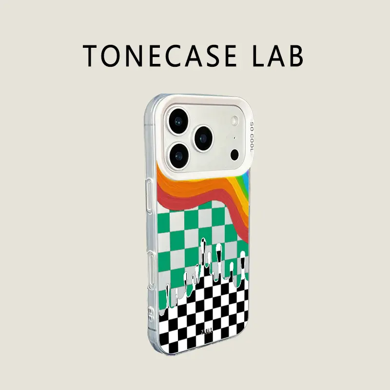 Retro Checkerboard Drip Wave TPU Phone Case fits iPhone 17 Pro iPhone 16 Pro Max 15 Plus 14Pro 13 12 11 XS Max XS XR & Samsung Galaxy S25 Ultra S24 Plus S23 shockproof protective case colorful retro aesthetic pattern
