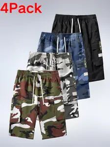 4-Pack Men's 3/4 Tech Cargo Shorts: Rugged Multi-Pocket Gorpcore Style, Lightweight Quick-Dry Below Knee Performance Shorts for Hiking & Streetwear