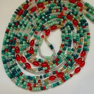 Waistbeads- Princess Collection (Princess Fiona) with red crystals 50/60 inches