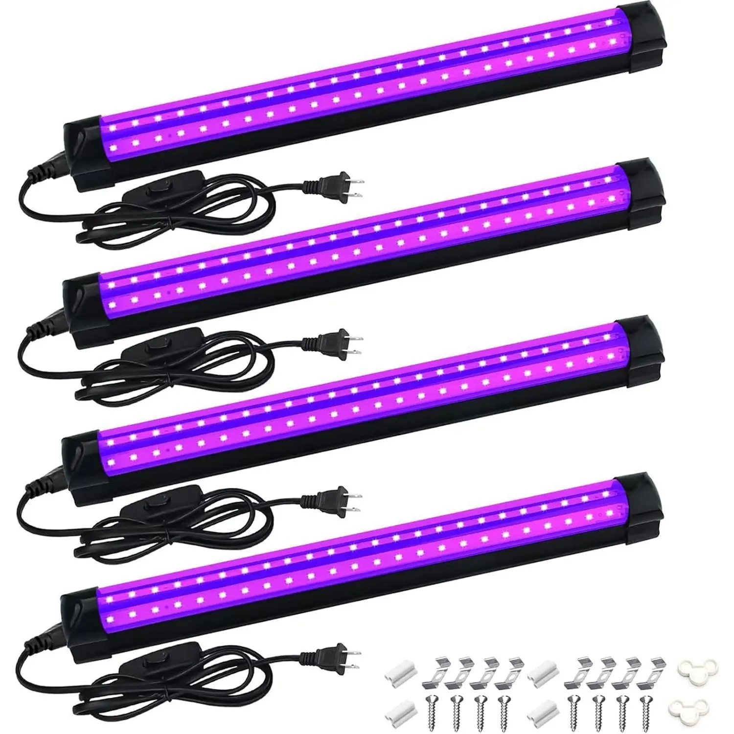4 Pack 10W 48 LED Black Light Bars 1Ft 395-400nm UV Blacklight Tube with 5.9Ft Cord+Plug+ Linkable Black Light Fixtures for Bedroom Fluorescent Poster   Halloween Glow Party