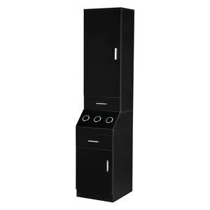 OmySalon Salon Station, Barber Stations with 2-Tier Storage Shelf with Door, Hair Styling Storage Cabinet with 2 Drawer, a Large Storage Cabinet & 3 Hot Tool Holders, Black