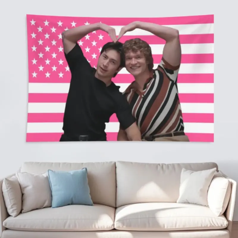 Durable Fabric Tapestry Wall Hanging - Heated Rivalry Pink Stars and Stripes USA Flag, Ilya Rozanov & Shane Hollander Hockey Lovers Wall Decor, Americana Home Supplies