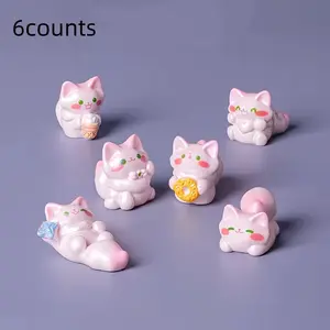 Vintage Resin Fox Statues Set of 6, Elegant Collectible Decorations Ornaments for Home Office Car, Perfect for DIY Landscaping Bonsai Festive Celebrations