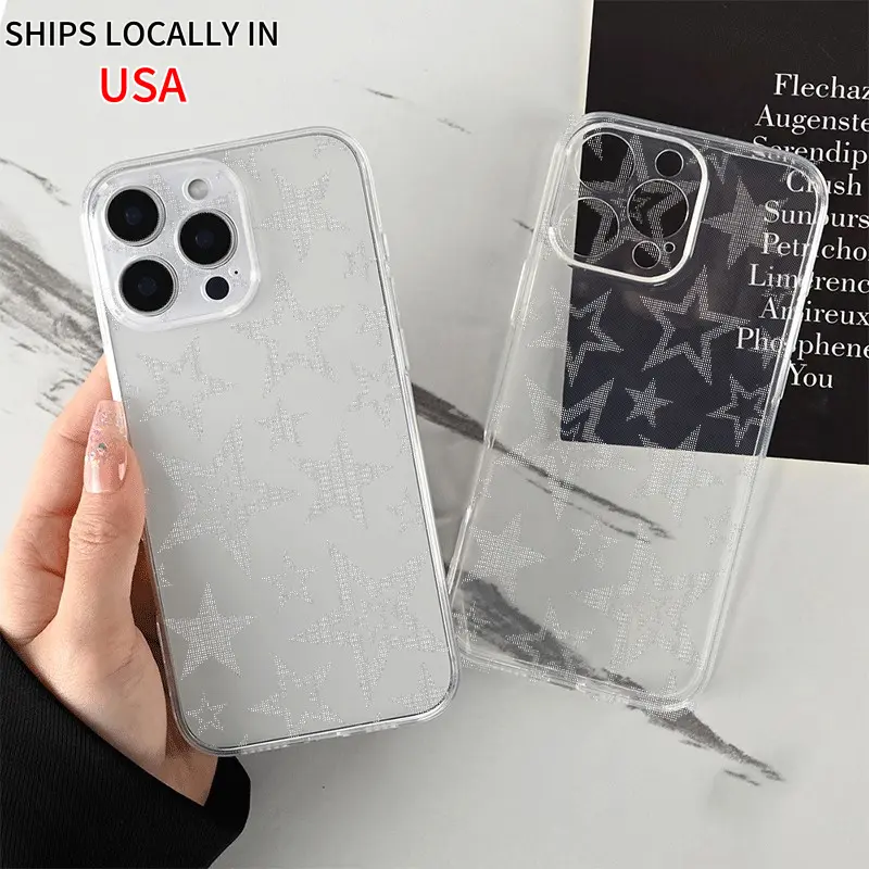 Simple White Stars & Transparent Pattern Shock-Absorption Smartphone Casing, Handheld Cellphone Protection Case for iPhone 16, 15, 14, 13, 12, 11 Pro Max Devices, Accessories