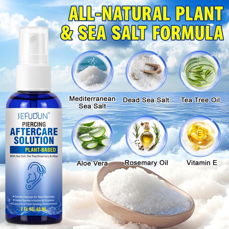 Sefudun Piercing Care Spray 60ml | Saline Spray for Piercings | Ear Piercing Cleaning Spray | Saline Spray for Piercings | Removal of Ear, Abdominal, and Nose Piercings and Keloids