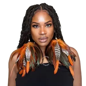 Orange Short Dangle/Tassel Feather Earrings with Natural Rare Lady Amherst Feathers for all Unique Women