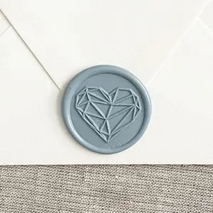 Geometric heart wax seal stickers in dusty blue (set of 10)