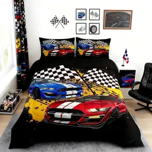 Racing Car Comforter Set,Cool Sports Car Bedding Set for Adults Teens,Children Race Car Competition Comforter Luxury Extreme Sports Quilt Set,Room Decor
