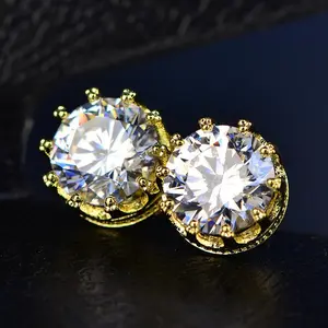 Must beCrown Gold-Tone Moissanite Stud Earrings 1CT D/VVS1 | S925 Sterling Silver Four-Prong Setting | Luxury Gift with Exquisite Jewelry Box - Perfect for Valentine's Day, Mother's Day, Birthday, Anniversary & Christmas