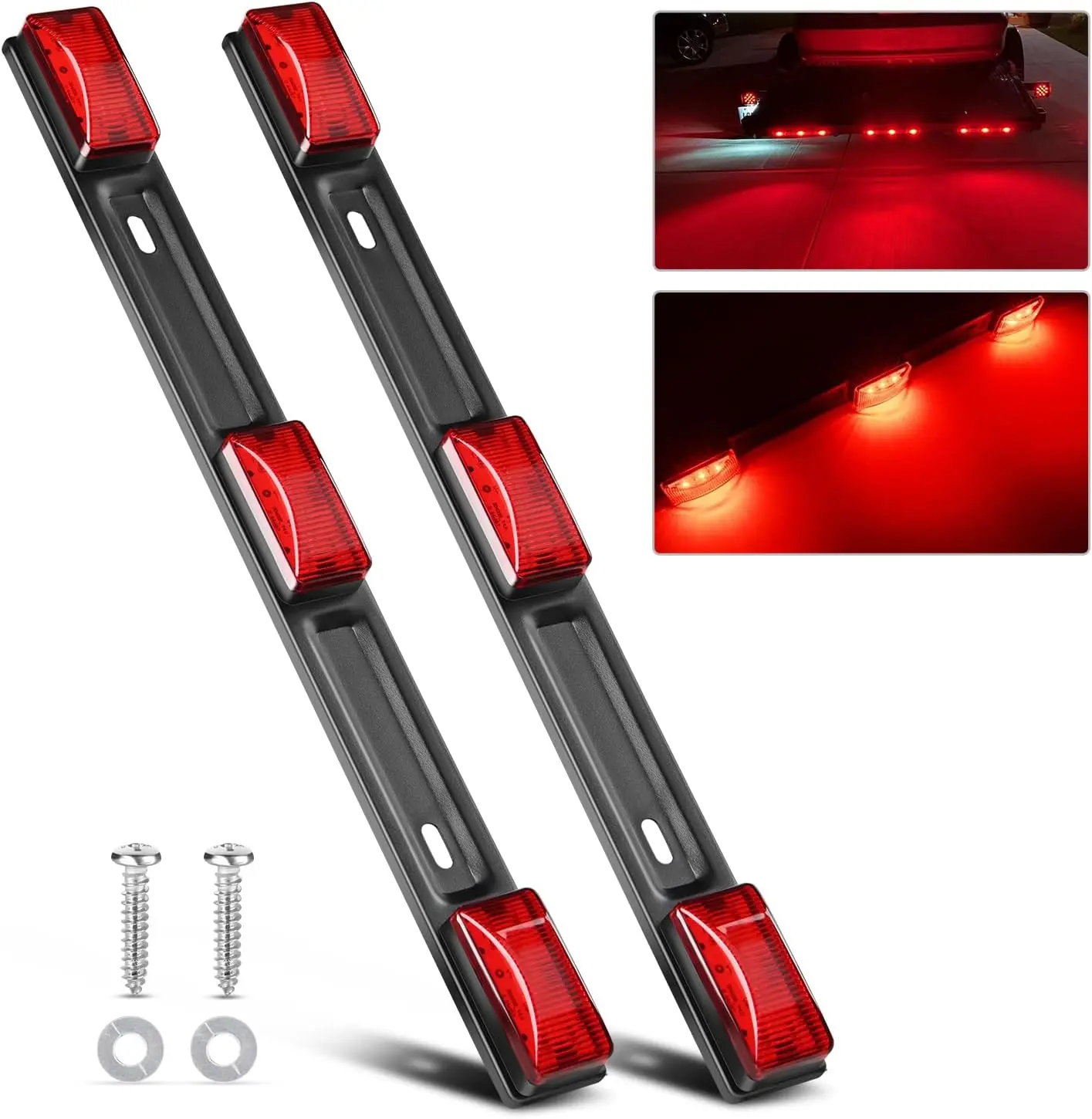 Nilight 9-LED Tailgate Light Bar (2 PCS, 14.2 in) - Red Clearance Running ID Indicator, Stainless Steel Rear Mount, 12V LED Car Lights for Pickup Truck, Trailer