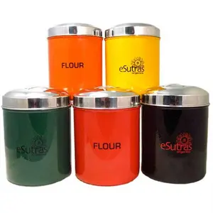 212 MAIN Stainless Steel Cylindrical Kitchen Organiser - Impermeable Organic Flour Canister, Yellow