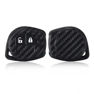New Carbon Fiber Silicone Rubber Fob Case 2 Buttons Car Remote Key Keychain Cover For Suzuki SX4 Swift Vitara Key Accessories