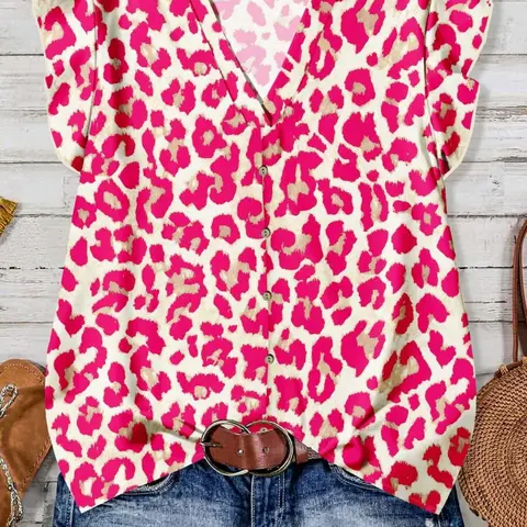 Women's Summer Casual Elegant Simple V-Neck Knit Loose Sleeve T-Shirt, Casual Trendy Blouse, Comfortable and Stylish Daily Wear Top for Women