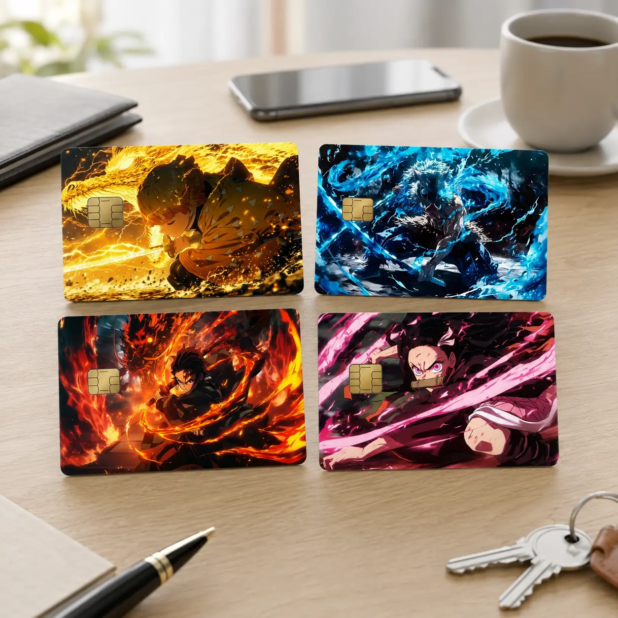 Epic Japanese Anime Aesthetic Credit Card Skin, Powerful Manga Swordsman Debit Card Cover, Elemental Dragon Smart Card Sticker, Waterproof EBT Transit Decal Wrap
